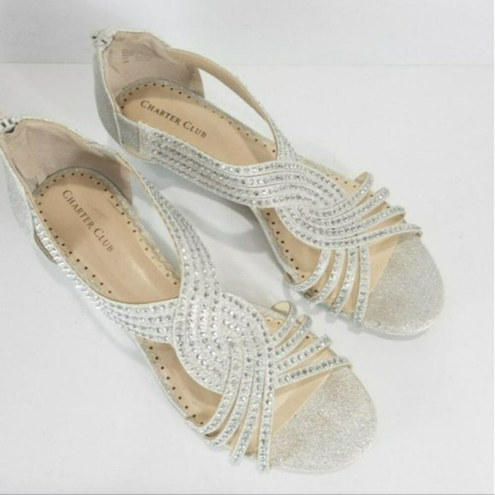 Charter Club Ginifur Wedge Sandals Silver -9 - Picture 7 of 8